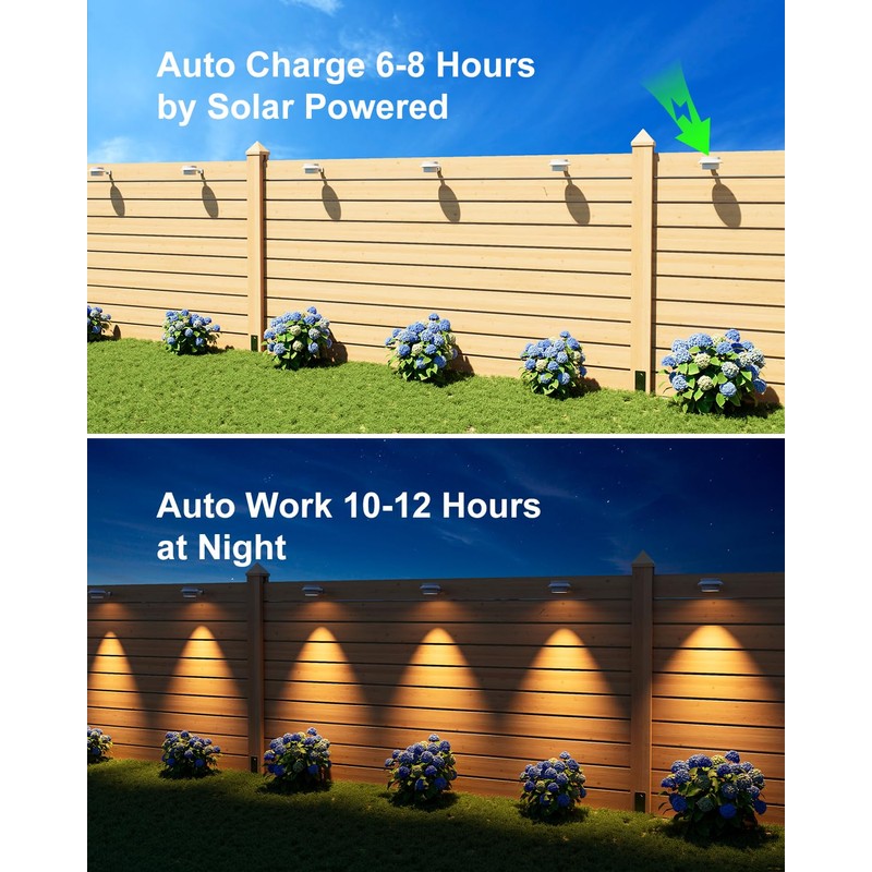 4 Pack White Bright Solar Powered Gutter Mounted Lights Outdoor