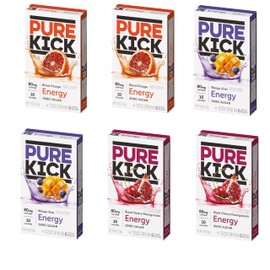 Pure Kick Energy Singles To Go Drink Mix, Variety Pack, 2 Boxes Blood Orange, 2 Boxes Mango Acai, 2 Boxes Black Cherry Pomegranate (36 Single Servings)