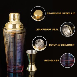 COCSKERQL Cocktail-Shaker-Set, 400 ml, Martini-Mixer, Shaker mit integriertem Sieb, Messbecher, Getränkeschüttel, Margarita-Alkohol-Mixer, perfekt für Barkeeper und Zuhause (rot)