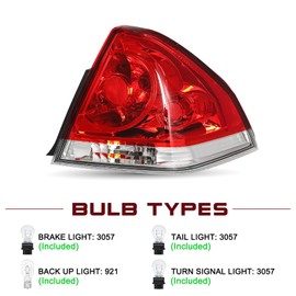 JSBOYAT Halogen Taillights Fits for 2006-2013 Chevy Impala Outer Tail Light w/Bulbs Rear Light Assembly OE Direct Replacement Brake Tail Lamp Right Passenger Side 25971598 GM2801193