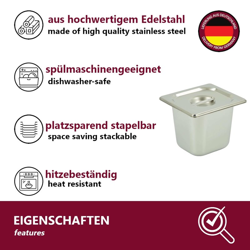 HOOZ GN Container 1/9 Stainless Steel, 150 mm Height, Food