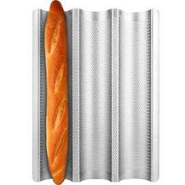 Fulimax Baguette Pan, French Bread Pans For Baking Pan, Nonstick 3 Slots Perforated Italian Loaf Pan Mold Long French Bread Pan, Silver