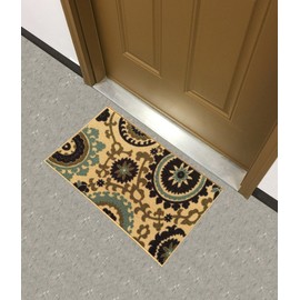 Rubber Backed Mat 18" x 32" Floral Swirl Medallion Beige Multicolor Doormat Accent Non-Slip Rug - Rana Collection Kitchen Dining Living Hallway Bathroom Pet Entry Rugs RAN2036-12