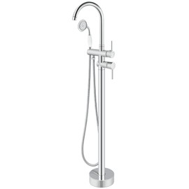 Aolemi Floor Mount Bathtub Faucet Freestanding Tub Filler Standing High Flow Shower Faucets with Ceramic Handheld Polish Chrome