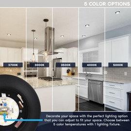 LUXRITE 4 Inch LED Disk Lights, Dimmable Flush Mount Ceiling Light, 5CCT Selectable 2700K 3000K 3500K 4000K 5000K, 11W, 800LM, Surface Mount Light Fixture, Damp Rated, ETL, Black (4 Pack)