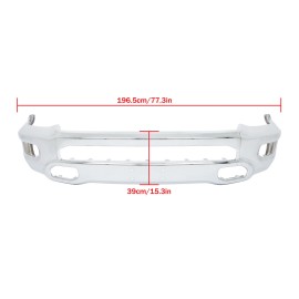 Silscvtt Steel Front Bumper Face Bar For RAM 1500 2019-24 Split Chrome W/ Fog Light Holes