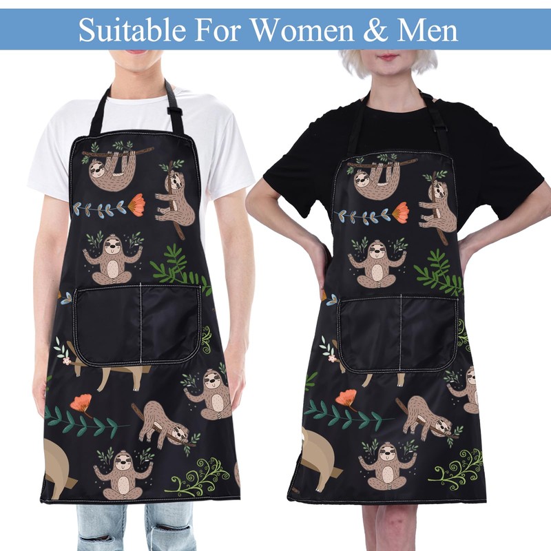 Sloth Cooking Apron, Cute Sloths Kitchen Apron with Pocket Home