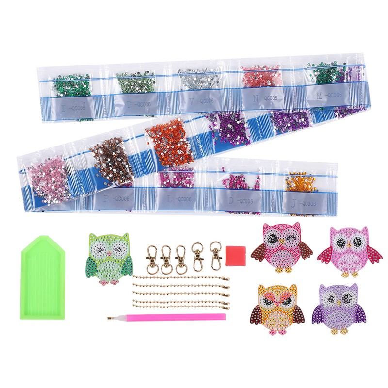 5PCS DIY Owl Diamond Painting Key Chain Acrylic Pendant Handmade