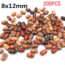 200PCS Printed Wooden Beads, Natural Painted Wood Beads, Wood Ball Colorful Craft Beads, Long Loose Wooden Bead for Making DIY Jewelry Making Hair Decor (12 * 8mm)