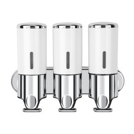 Shampoo and Conditioner Dispenser Wall-Mounted – 3-Chamber Shower Soap Dispenser, No-Drill Installation, 1500ML Total Capacity with Visible Window for Bathroom, Hotel, or Kitchen - Color: White