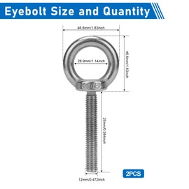 Paquete de 2 pernos de ojo de acero inoxidable M12 con tuercas de 1 pulgada de longitud de rosca – Pernos para bricolaje, muebles, columpios y uso al aire última intervensión M12 x 25