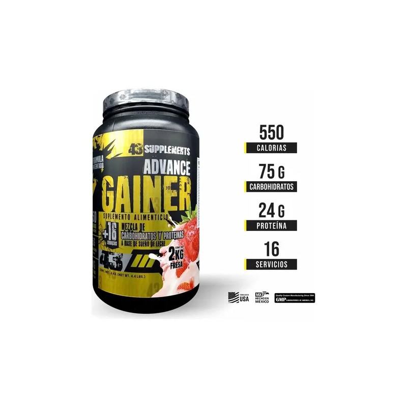 Ganador de Masa Advance Gainer de 43 Supplements, Sabor Fresa,
