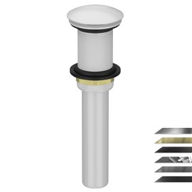 Georkios All Metal White Pop Up Drain Without Overflow, Rustproof Heavy Duty Brass and 304 Stainless Steel Vessel Lavatory Vanity Bathroom Sink Drain Stopper