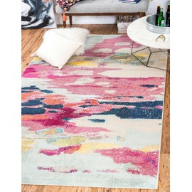 Unique Loom Estrella Collection Modern Abstract Pink Area Rug (7' 0 x 10' 0)