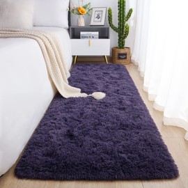 Chicrug Soft Runner Rug for Bedroom Living Room Plush Fluffy Rug 2x6 Feet, Shag Furry Runner Rug Carpet Non Shedding for Nursery Children Kids Girls Room Home Decorative, Grey Purple