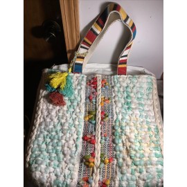 Katydid Oversized Canvas Woven Tote Bag Hippie Boho Hanging Tassel