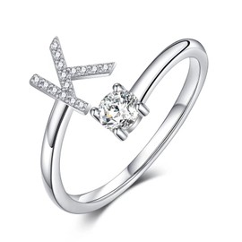 Memorjew S925 Sterling Silver Initial Rings for Girls Women, Adjustable Initial Rings Cubic Zirconia Stackable Alphabet Letter K Rings for Teen Girls Teenage Women Gifts Bridesmaid Jewelry for Women