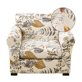 FUANGUI 2 Piece Chair Covers Stretch Arm Covers Chair Couch Covers, Armchair Slipcover with Separate Chair Cushion Cover Floral, Washable Furniture Protector for Living Room (Armchair,Fall Leaf)