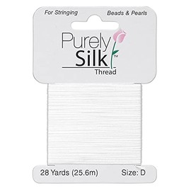 Purely Silk Simply Silk Beading Thread Cord Size D White 0.012 Inch 0.34mm 28 Yards Card for Stringing Weaving Knotting Kumihimo