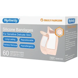 Hysimedy Silicone Bandages for Sensitive Fragile Skin Assorted Sizes 60 Count Flexible Fabric Latex Free Hypoallergenic Breathable Variety Pack Bandages Painless Removal for Geriatric and Children