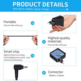 45W Asus Laptop Ladekabel 19V 2.37A Netzteil für Asus Zenbook UX330 UX330U UX360 UX360C UX303U UX305 UX410U UX430 UX430U Vivobook 14 15 S14 S15 X540 X540U X541N Notebook Ladegerät 4.0 * 1.35mm