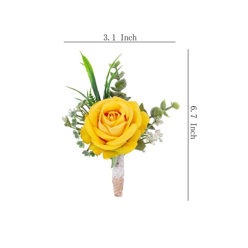 Ansofi Yellow Set of 6 Boutonniere for Best Men Groom