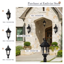 Emliviar Farmhouse Outdoor Light Fixtures Wall Mount 28.4 Inch, Large Outside Light for Porch, Outdoor Carriage Light with Seeded Glass, Black Finish, XE265B BK