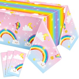 Tudomro Rainbow Tablecloth Plastic Pastel Rainbow Table Cover Rectangle Disposable Colorful Rainbow Clouds Birthday Party Decorations for Baby Shower Rainbow Party Supplies, 54 x 108 Inches (3)