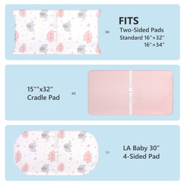 TILLYOU Changing Pad Cover Set in Soft Jersey Material - Fits 32"/34''x16" Contoured Pad for Babies,Elephant & Cloud, Pink