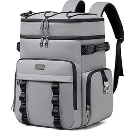 Weitars Insulated Cooler Backpack,Double Deck Waterproof Soft Cooler Bag,Backpack Coolers Leak Proof Lunch Backpack for Men Women for Travel,Camping,Picnic,Beach,Picnic,Outdoor 31L/52 Can (Gray)