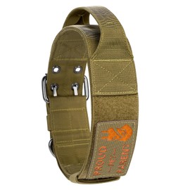 OneTigris Tactical Dog Collar 12 with Handle,2 Inch Wide Nylon Collar for Medium and Large Dogs Heavy Duty Service Dog Collar-Brown