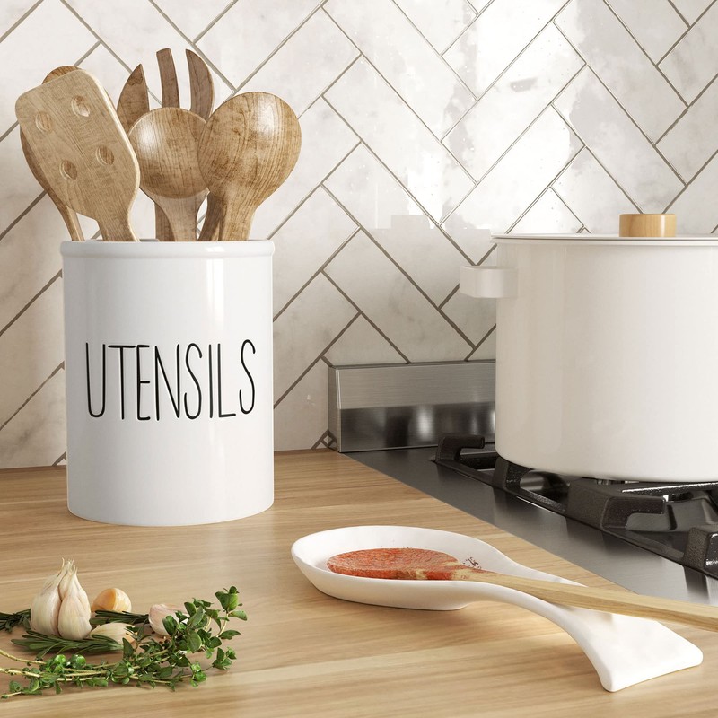 Barnyard Designs Ceramic Farmhouse Kitchen Utensil Holder for Countertop, Decorative