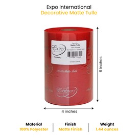 Expo International - Tul mate decorativo, rollo de 6 x 100 yardas, tela ligera de tul de poliéster para tutús, disfraces y decoraciones de fiestas, lavable, fácil de usar, rojo