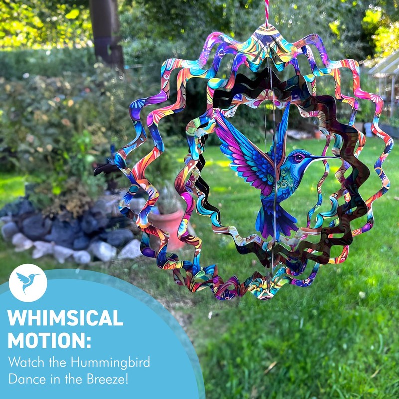 Vibrant Hummingbird Wind Spinner – Whimsical Garden Art, Outdoor Decoration,