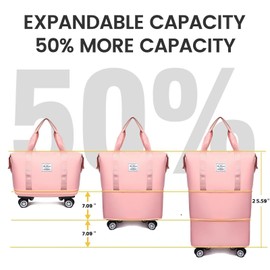 LNV 2025 New Travel Duffel Bag,Sports Tote Gym Bag,suitcases Weekender Overnight Bag for Women，Suitcases With Wheels, Expandable 28-58L luggage,pink suitcase (pink)