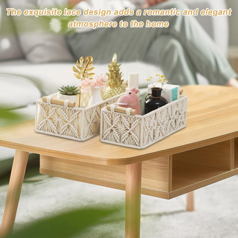 Sporgo Pack of 2 Macrame Storage Baskets: Boho Storage Basket