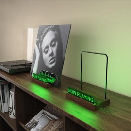 KORRTFID Now Playing Vinyl Record Stand , Light Up Vinyl Record Display Holder with 7- Color Changing Lights , Album Player Stand with Fingerprint-Proof Acrylic, Multi Color Light