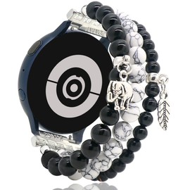 LuReen Beaded Bracelet Band Compatible with Galaxy Watch 7/6/5/4 40mm 44mm/Watch 6 Classic 43mm 47mm/Watch 5 Pro 45mm/Watch 4 Classic/Active 2 Band, 20mm Elastic Stretchy Strap Wristband for Women