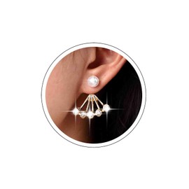 Atentuyi Mini Pearl Stud Earrings Gold Vintage Pearl Ear Jacket Bar Cz Ear Climbers Curved Cluster Crystal Ear Crawlers Sparkly Wedding Earrings Front Back Bridal Earrings Jewelry for Women Girls