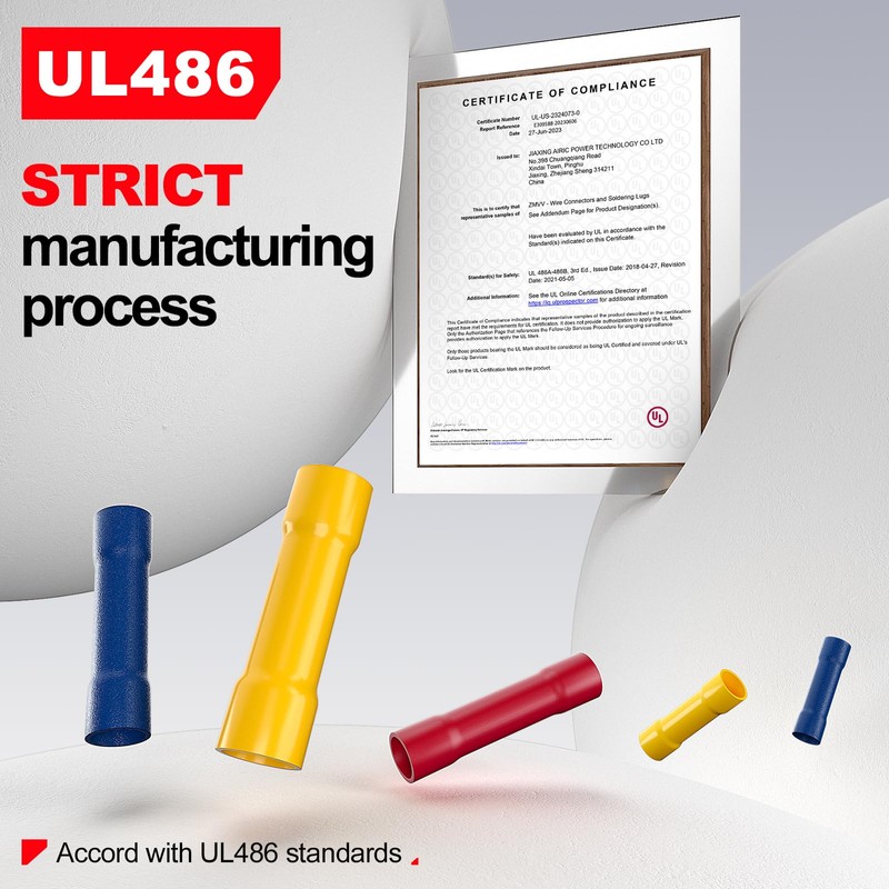 AIRIC UL Listed Blue Butt Connectors Crimp Splice Terminals 100