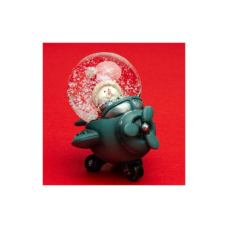 SIKORA SK07 Small Glass Decorative Snow Globe Snowman in Aeroplane