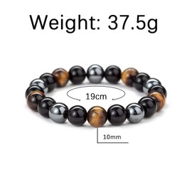 yufana Pack of 2 Healing Chakra Bead Bracelets, Protection Obsidian Bracelet, Stone Tiger's Eye Bracelet, Tiger's Eye Agate Bracelet, Brings Happiness, Sunshine, Confidence and Relieves Anxiety (10