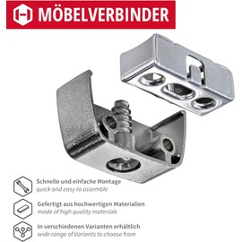 Gedotec Modesty Furniture Cabinets Cupboard Connectors Zip Steel Body | Complete Set | Made in Germany, Pack of 4