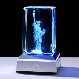 Anpdasi 3D Crystal Statue of Liberty Figurines Laser Carving Liberty Statue NightLight Gift for Women Men Friends Home Office Decor with Colorful Light Base Collectible Figurines