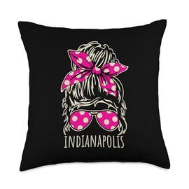 City of Indianapolis Messy Hair Bun Ribbon Sunglasses Design Throw Pillow