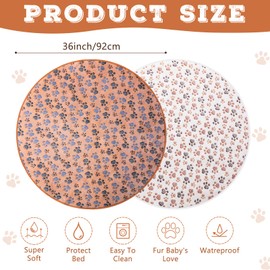 Clysee 2 Pack 36" Washable Pee Pads for Dog Waterproof Dog Pee Pads Reusable Puppy Pads Pet Training Pads Absorbent Round Whelping Pads Floor Pads Dog Bed Mat Fleece Pee Pads for Potty(White, Coffee)