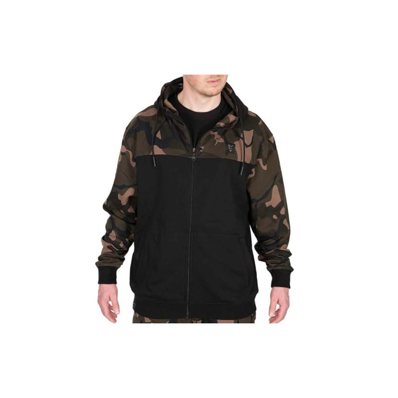 Fox LW BLack/Camo Split Zip Hoody Fishing Jumper, black
