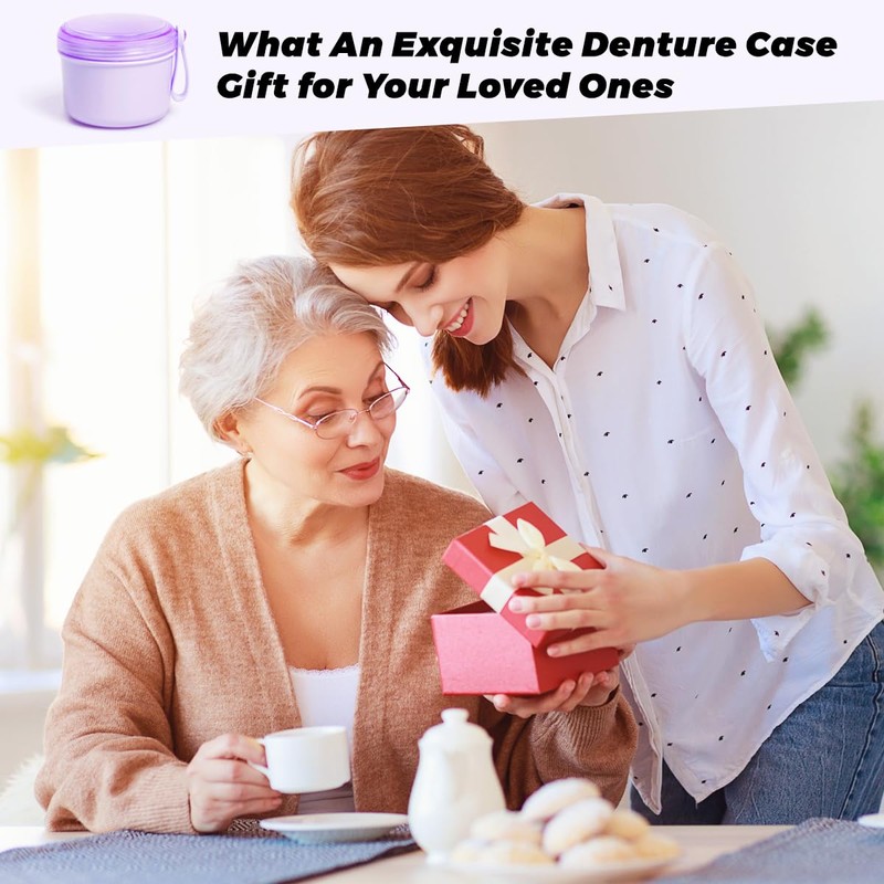 Uouovo Large Denture Case, No-Leak Denture Container Cups for Soaking