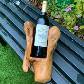 Brefhome Natural Wooden Root Wine Rack, Handcarved Wine Bottle Holder, Raw Edge Bottle Display Stand for Tabletop, Home Decor and Wine Gifts (1 Bottle)