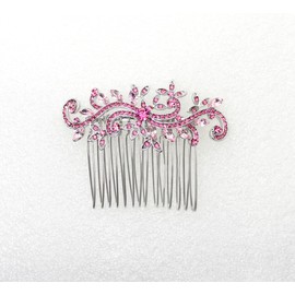 Faship Pink Rhinestone Crystal Floral Hair Comb